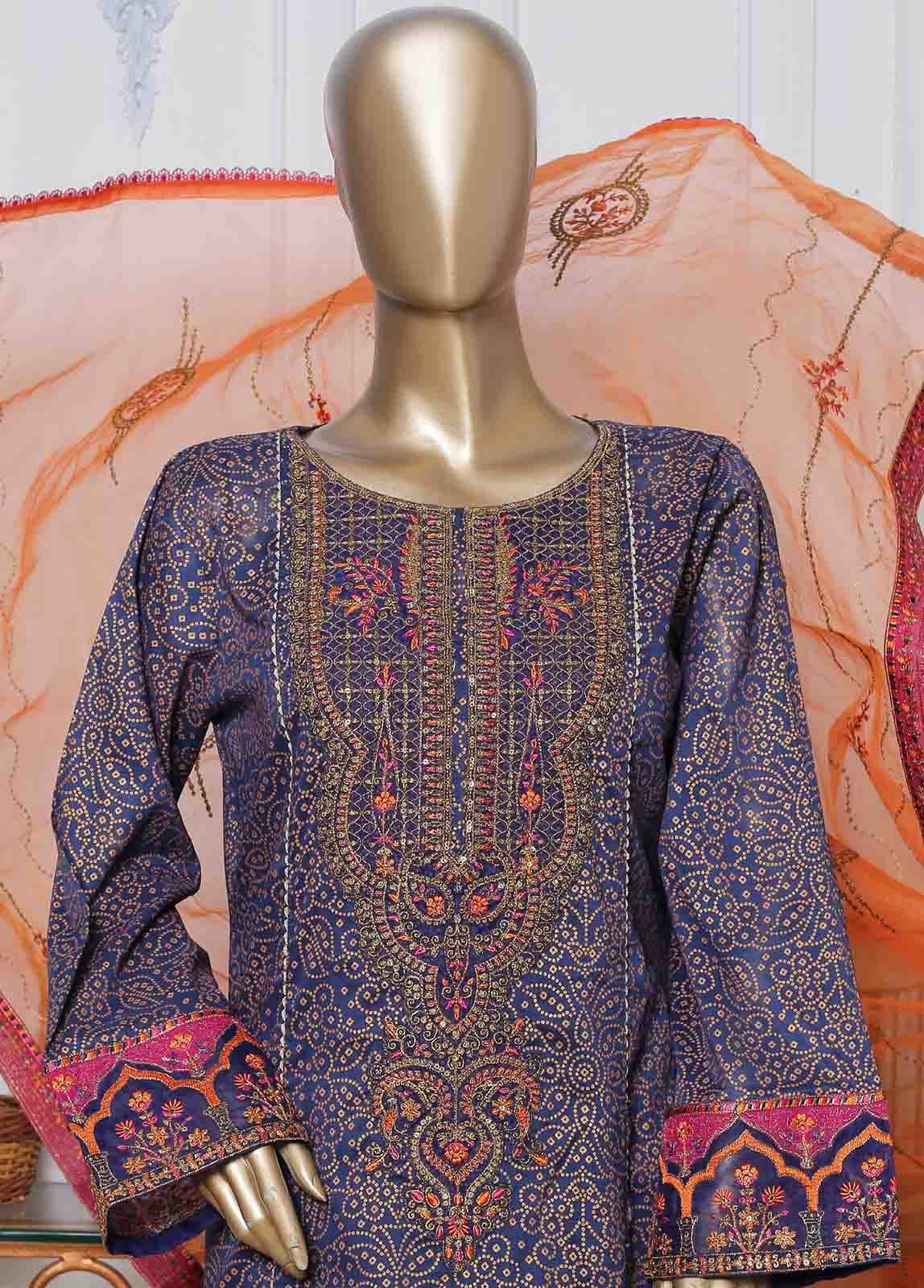 Bin Saeed | Stitch 3 Pc Block Printed Embroidered Lawn Frock
