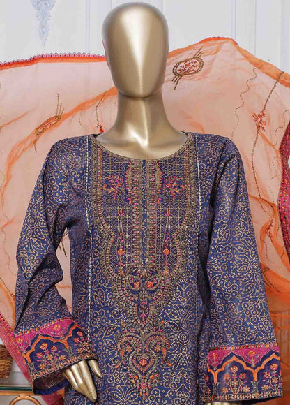 Bin Saeed | Stitch 3 Pc Block Printed Embroidered Lawn Frock