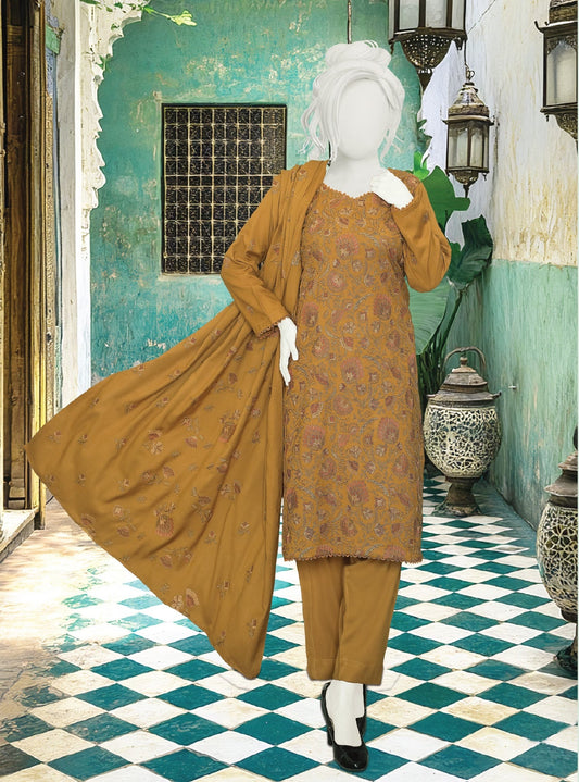 Mehmal by ABC | Unstitched 3 Pc Embroidered Peach Slub Winter Collection