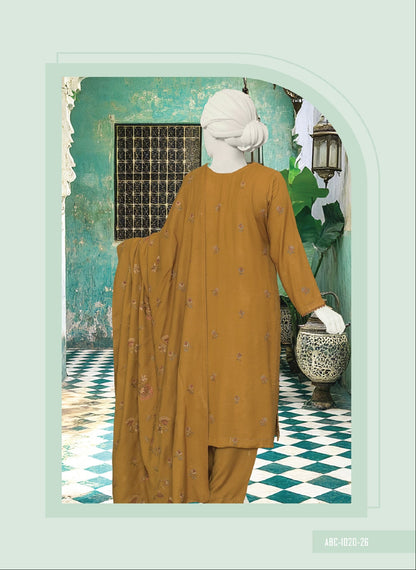 Mehmal by ABC | Unstitched 3 Pc Embroidered Peach Slub Winter Collection