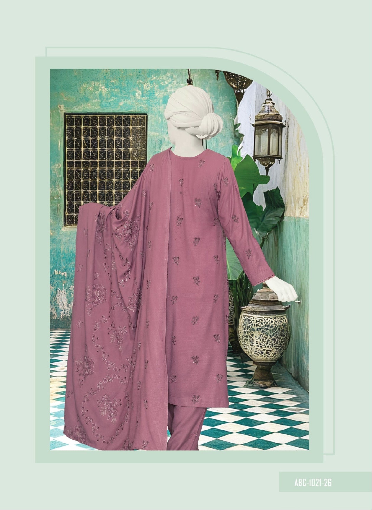 Mehmal by ABC |  Unstitched 3 Pc Embroidered Peach Slub Winter Collection