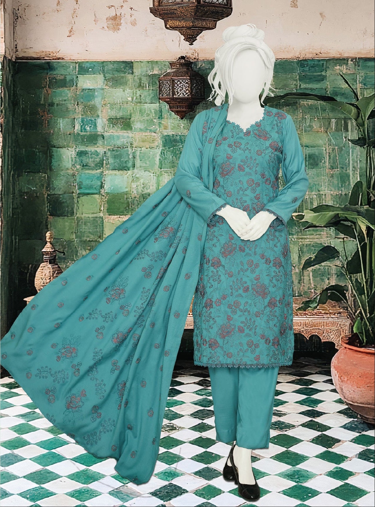 Mehmal by ABC |  Unstitched 3 Pc Embroidered Peach Slub Winter Collection