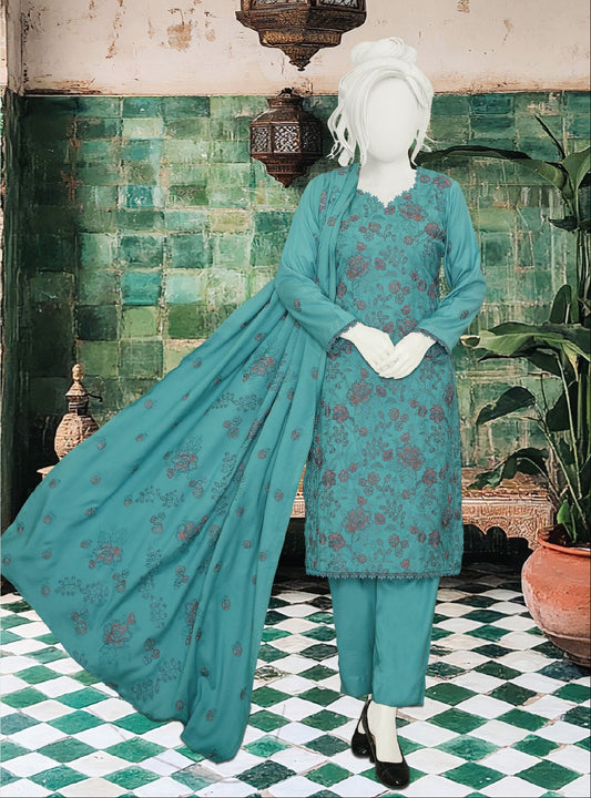 Mehmal by ABC |  Unstitched 3 Pc Embroidered Peach Slub Winter Collection