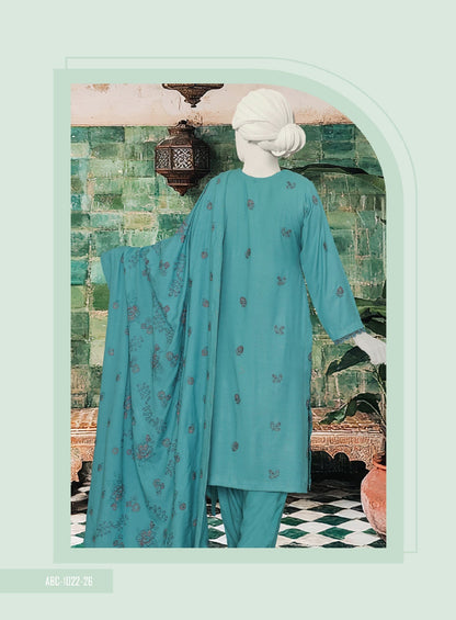 Mehmal by ABC |  Unstitched 3 Pc Embroidered Peach Slub Winter Collection