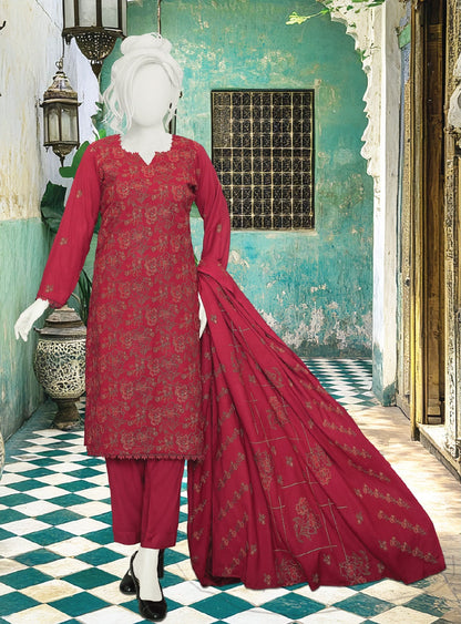 Mehmal by ABC |  Unstitched 3 Pc Embroidered Peach Slub Winter Collection