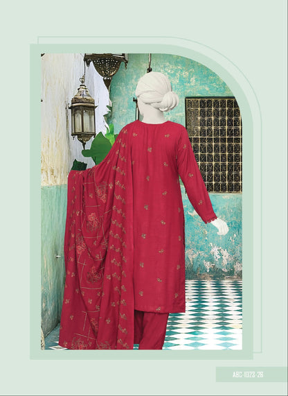 Mehmal by ABC |  Unstitched 3 Pc Embroidered Peach Slub Winter Collection