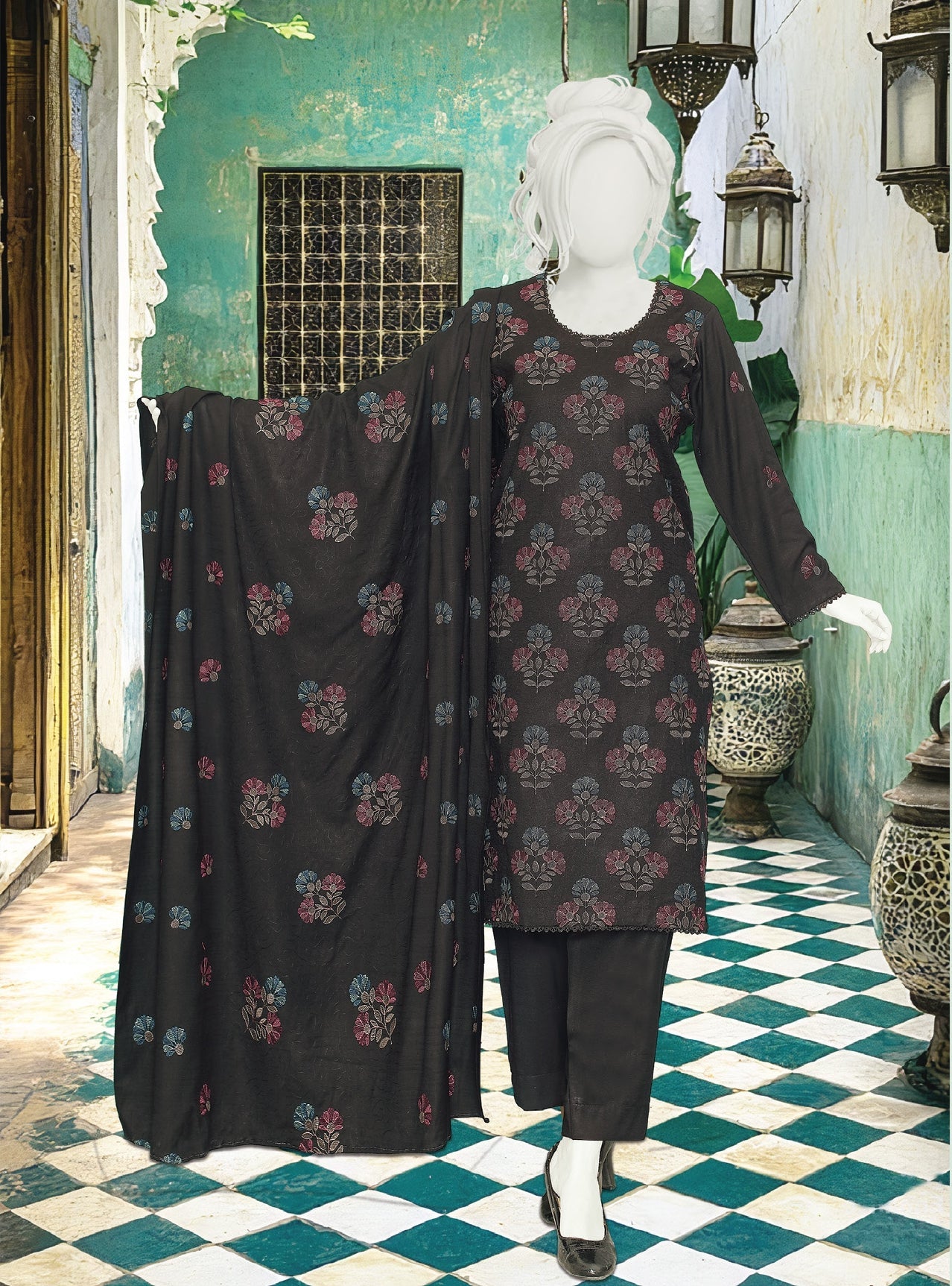 Mehmal by ABC |  Unstitched 3 Pc Embroidered Peach Slub Winter Collection