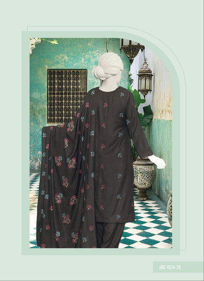 Mehmal by ABC |  Unstitched 3 Pc Embroidered Peach Slub Winter Collection