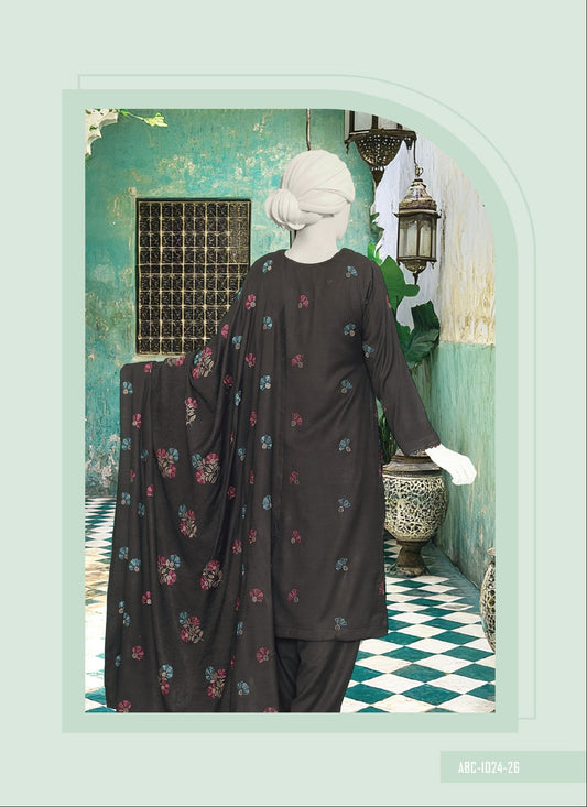 Mehmal by ABC |  Unstitched 3 Pc Embroidered Peach Slub Winter Collection