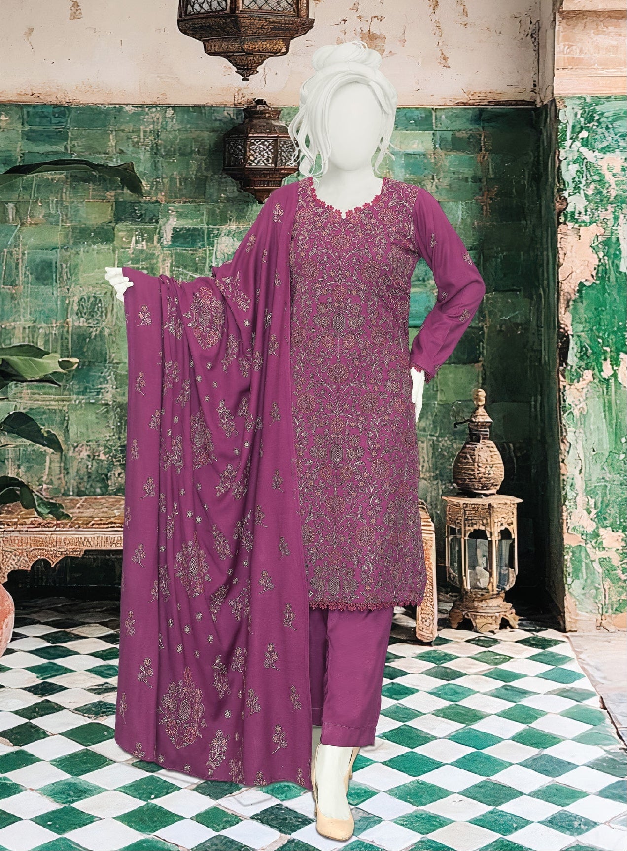 Mehmal by ABC |  Unstitched 3 Pc Embroidered Peach Slub Winter Collection