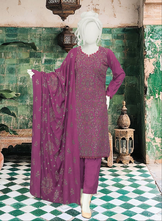 Mehmal by ABC |  Unstitched 3 Pc Embroidered Peach Slub Winter Collection