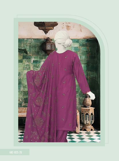 Mehmal by ABC |  Unstitched 3 Pc Embroidered Peach Slub Winter Collection