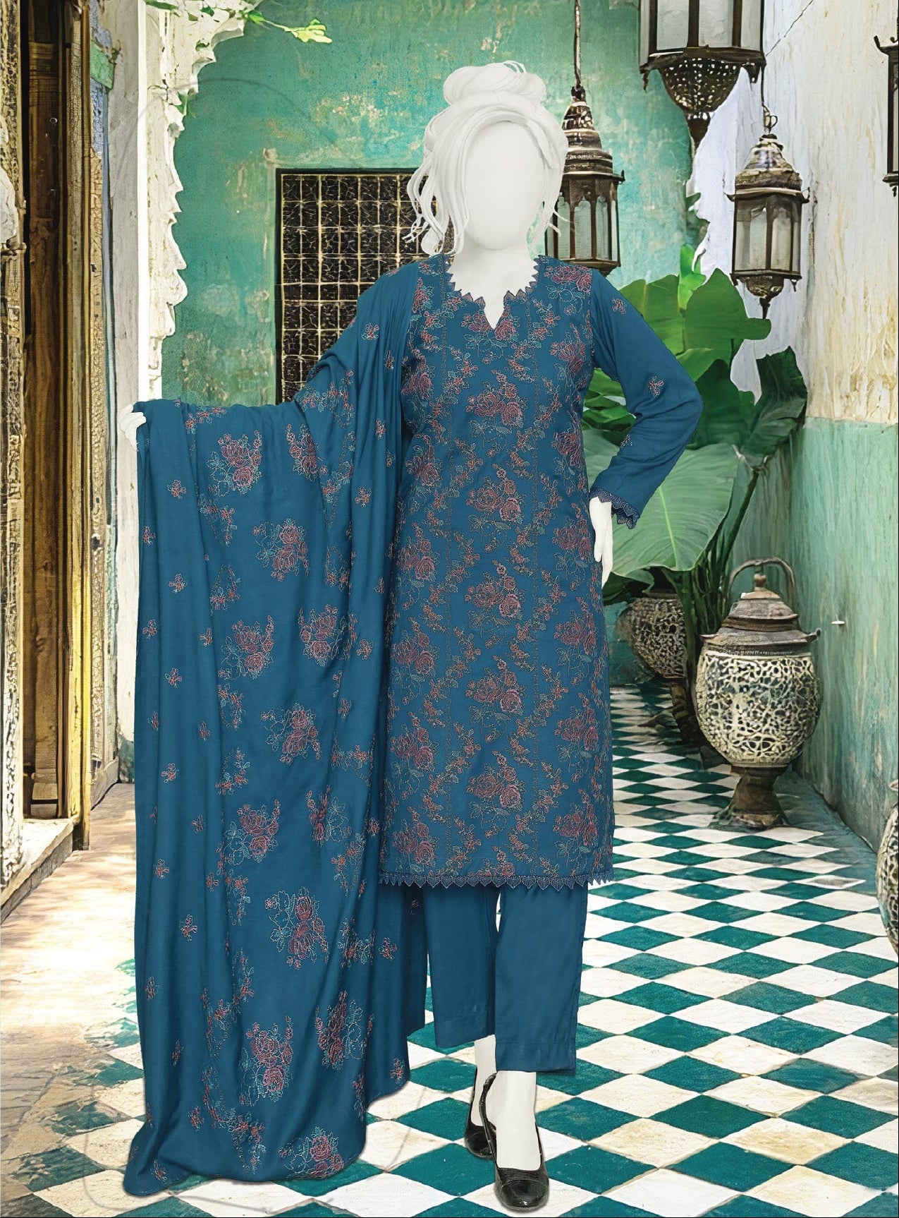 Mehmal by ABC |  Unstitched 3 Pc Embroidered Peach Slub Winter Collection