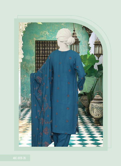 Mehmal by ABC |  Unstitched 3 Pc Embroidered Peach Slub Winter Collection