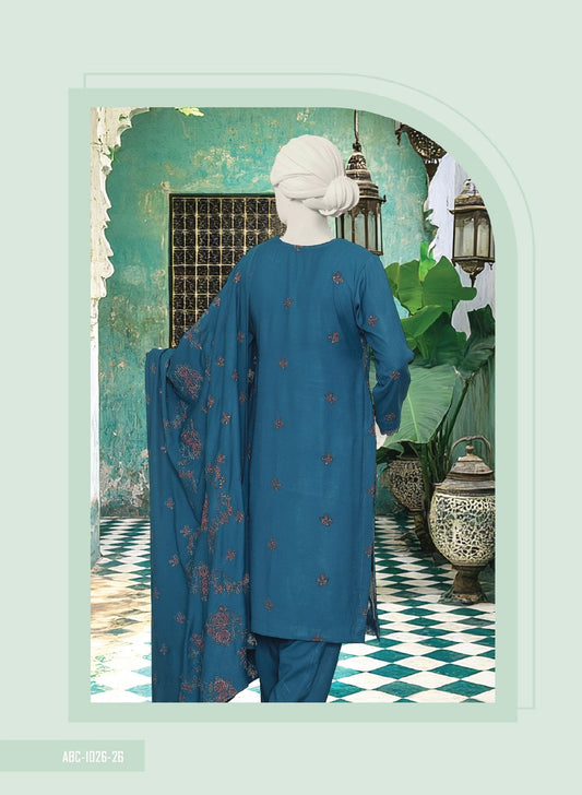 Mehmal by ABC |  Unstitched 3 Pc Embroidered Peach Slub Winter Collection