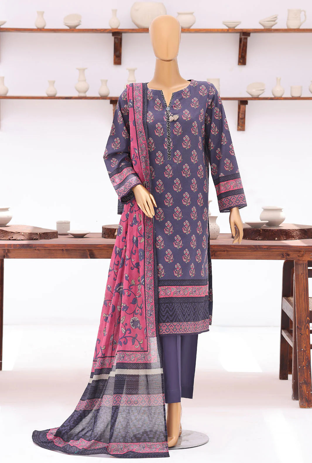 HZ | Platinum Jaipuri Unstitched 3 Piece Digital Printed Lawn