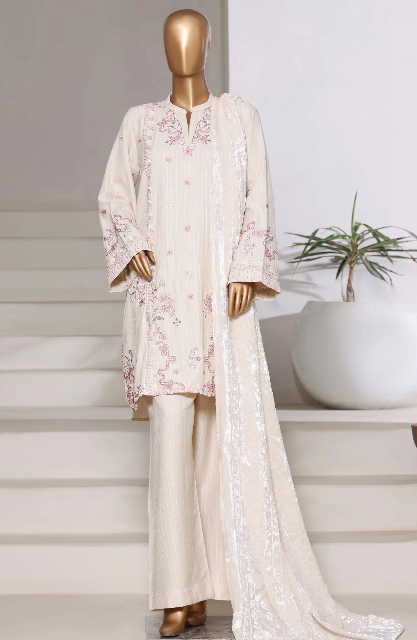 Sadabahar | Luxury Embroidered Dhanak Stitched 3 Pc with Palachi Shawl
