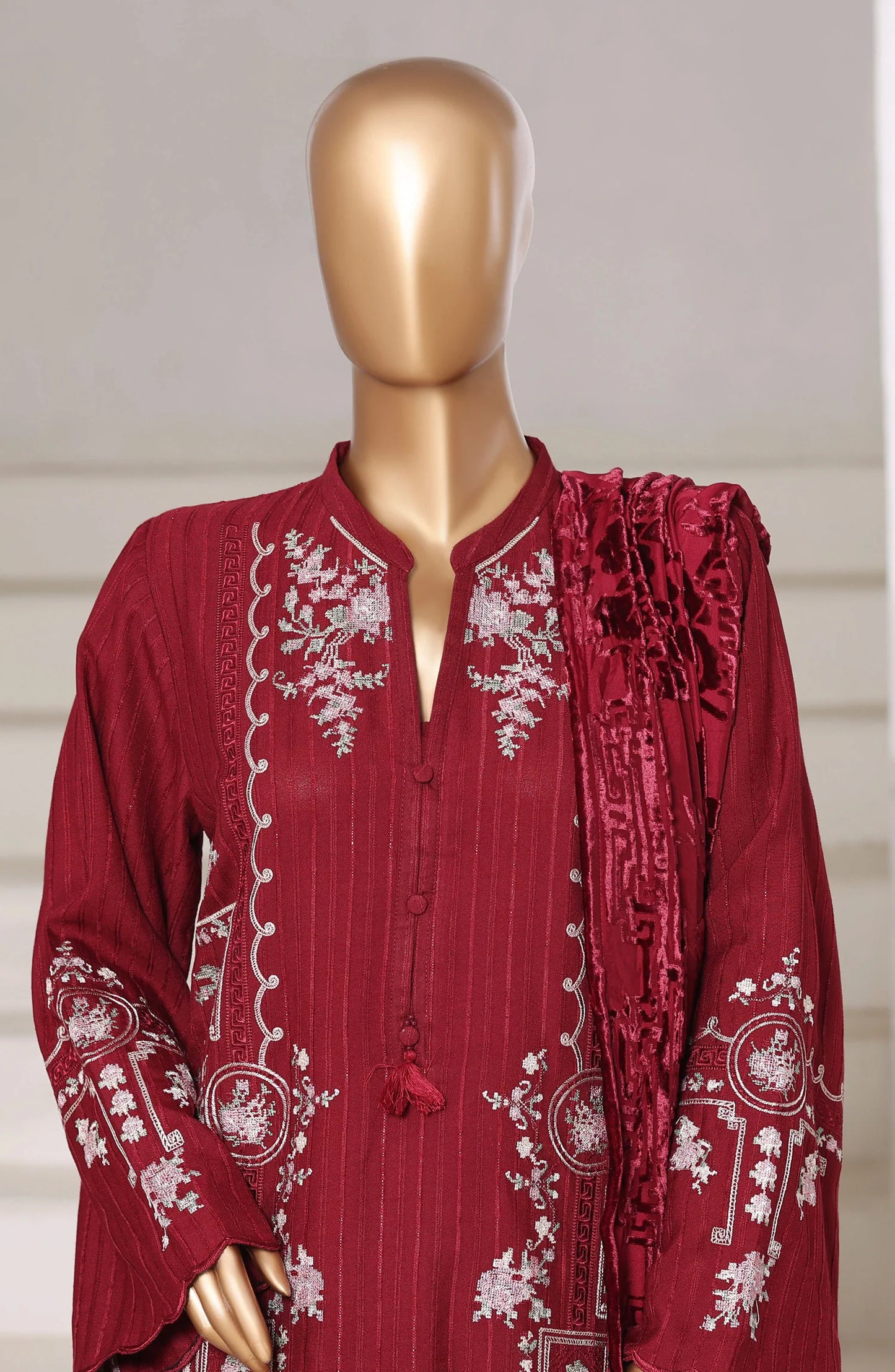 Sadabahar | Luxury Embroidered Dhanak Stitched 3 Pc with Palachi Shawl