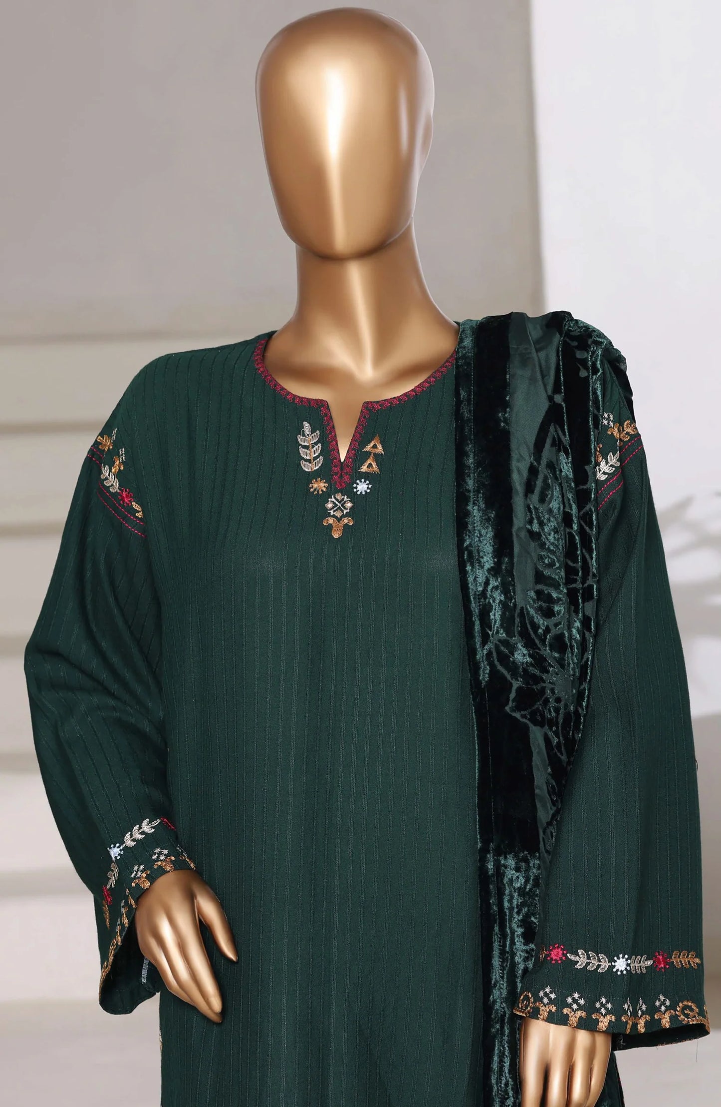 Sadabahar | Luxury Embroidered Dhanak Stitched 3 Pc with Palachi Shawl