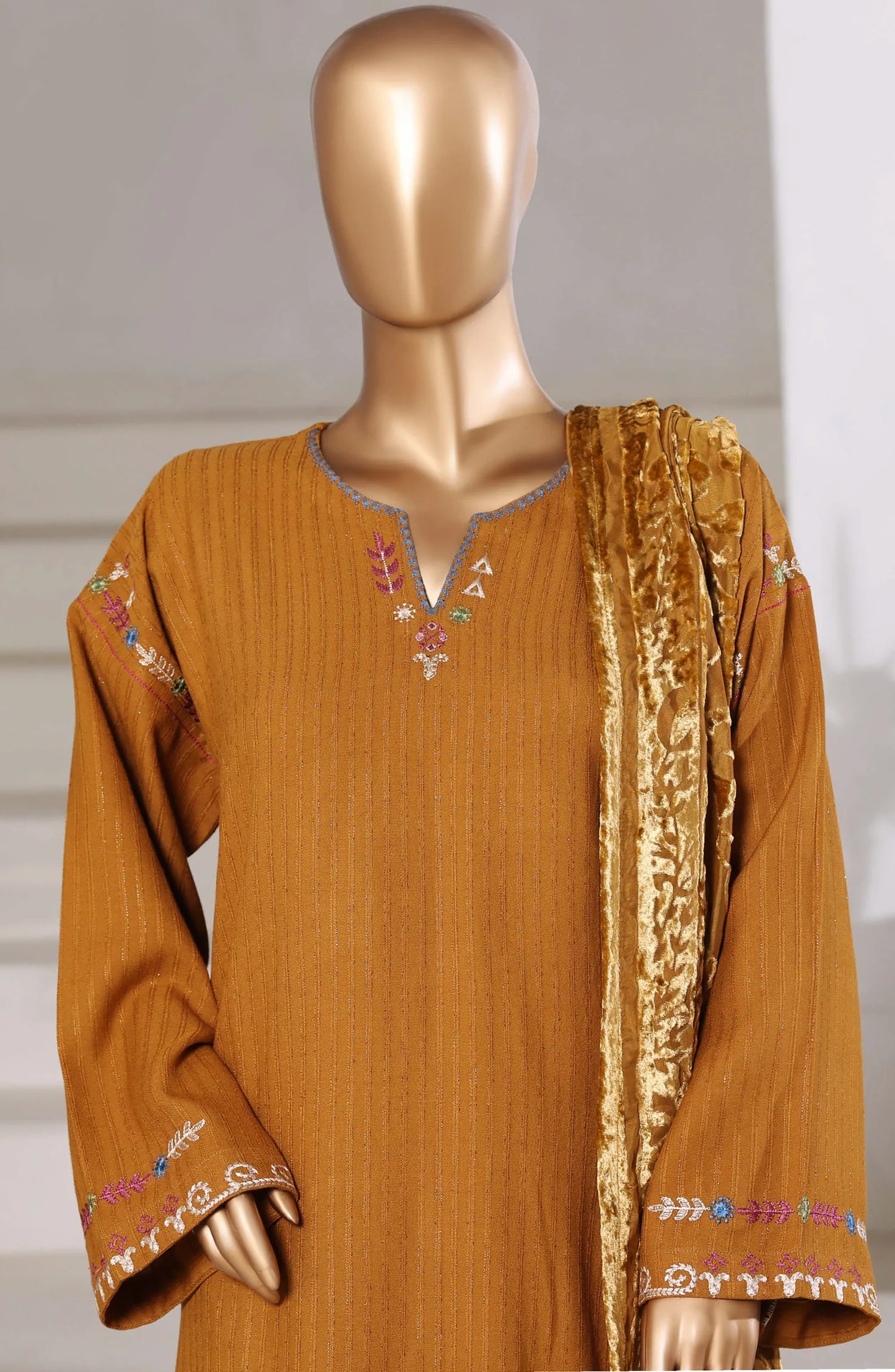 Sadabahar | Luxury Embroidered Dhanak Stitched 3 Pc with Palachi Shawl
