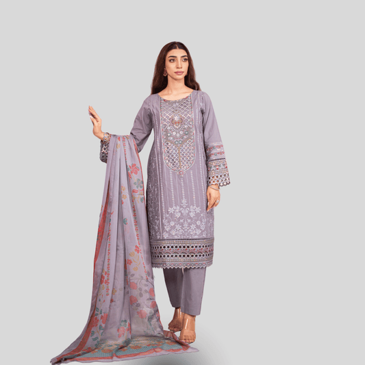Silwalo | Exclusive Stitched 3-Piece Embroidered Soft Cotton with Chiffon Dupatta