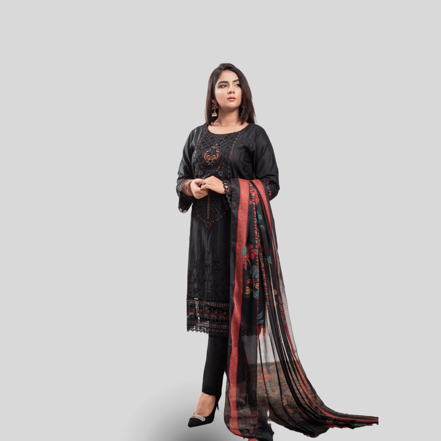 Silwalo | Exclusive Stitched 3-Piece Embroidered Soft Cotton with Chiffon Dupatta