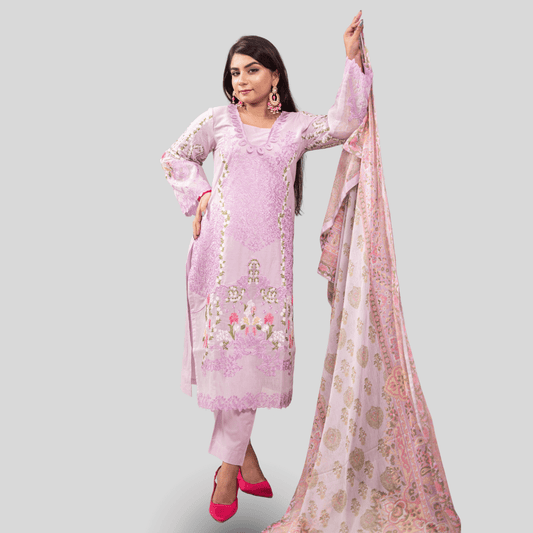 Silwalo | Exclusive Stitched 3-Piece Embroidered Soft Cotton with Chiffon Dupatta