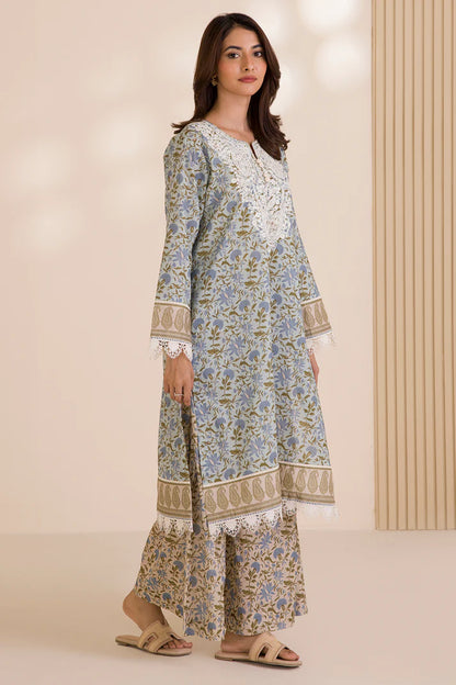 Zellbury Unstitched 2 Pc Printed Embroidered Cotton