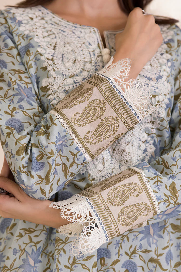 Zellbury Unstitched 2 Pc Printed Embroidered Cotton