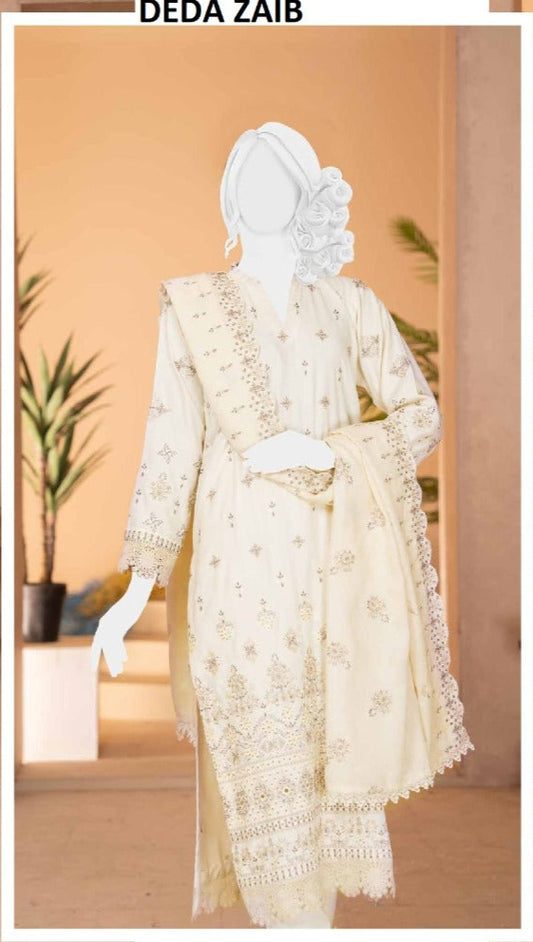 Deda Zaib | Premium Winter Collection by ABC – 3PC Unstitched Embroidered Winter Dress