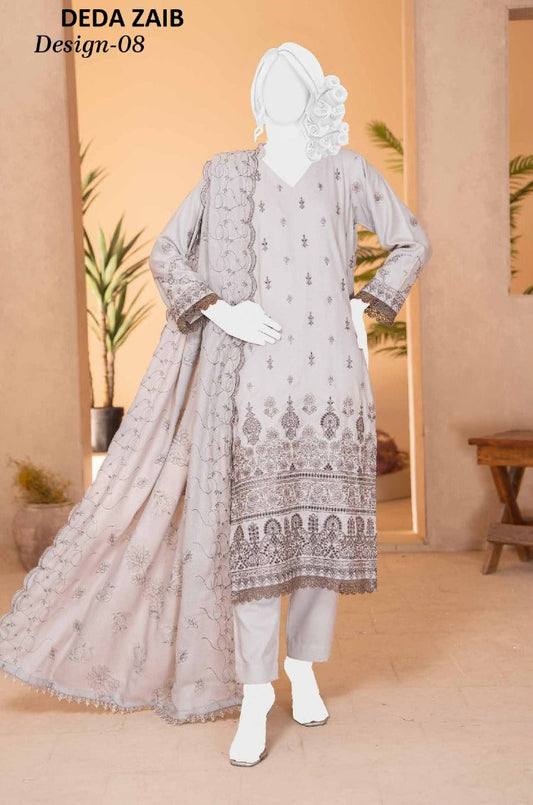 Deda Zaib | Premium Winter Collection by ABC – 3PC Unstitched Embroidered Winter Dress