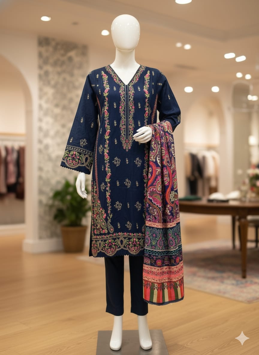 Bin Saeed | Stitched 3pc Embroidered Khaddar Latest Collection