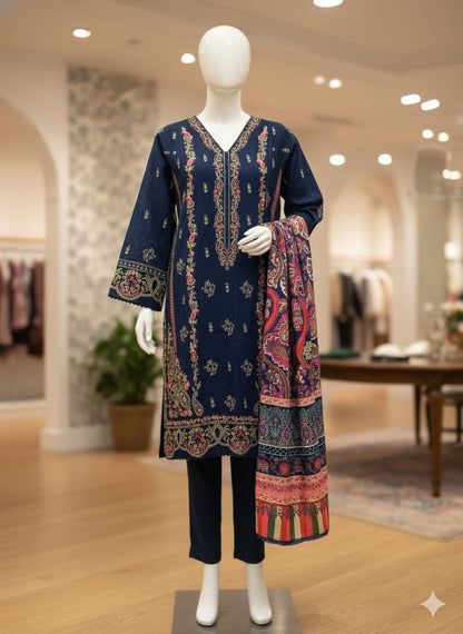 Bin Saeed | Stitched 3pc Embroidered Khaddar Latest Collection
