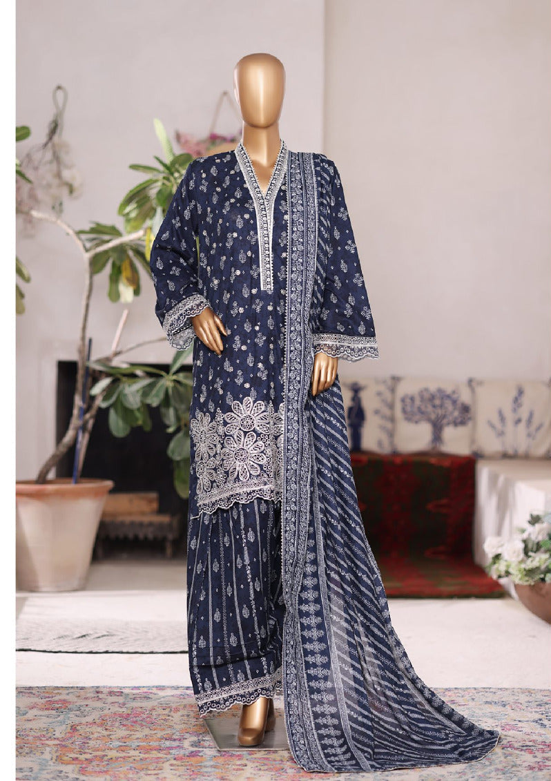 Bin Saeed | Stitched 3PC Embroidered Cotton with Farshi Embroidered Shalwar