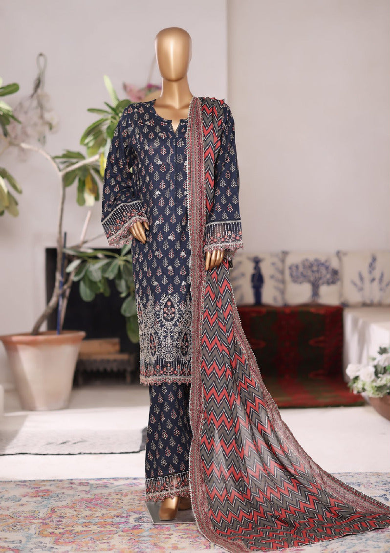 Bin Saeed | Stitched 3PC Embroidered Cotton with Farshi Embroidered Shalwar