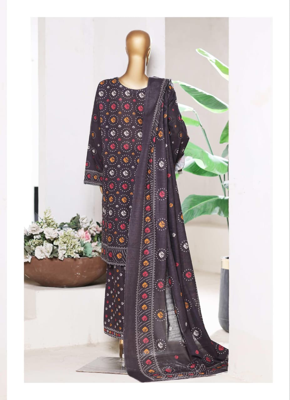 BIN SAEED | Stitch 3 Pc Printed Khaddar With [Flapper Trouser]
