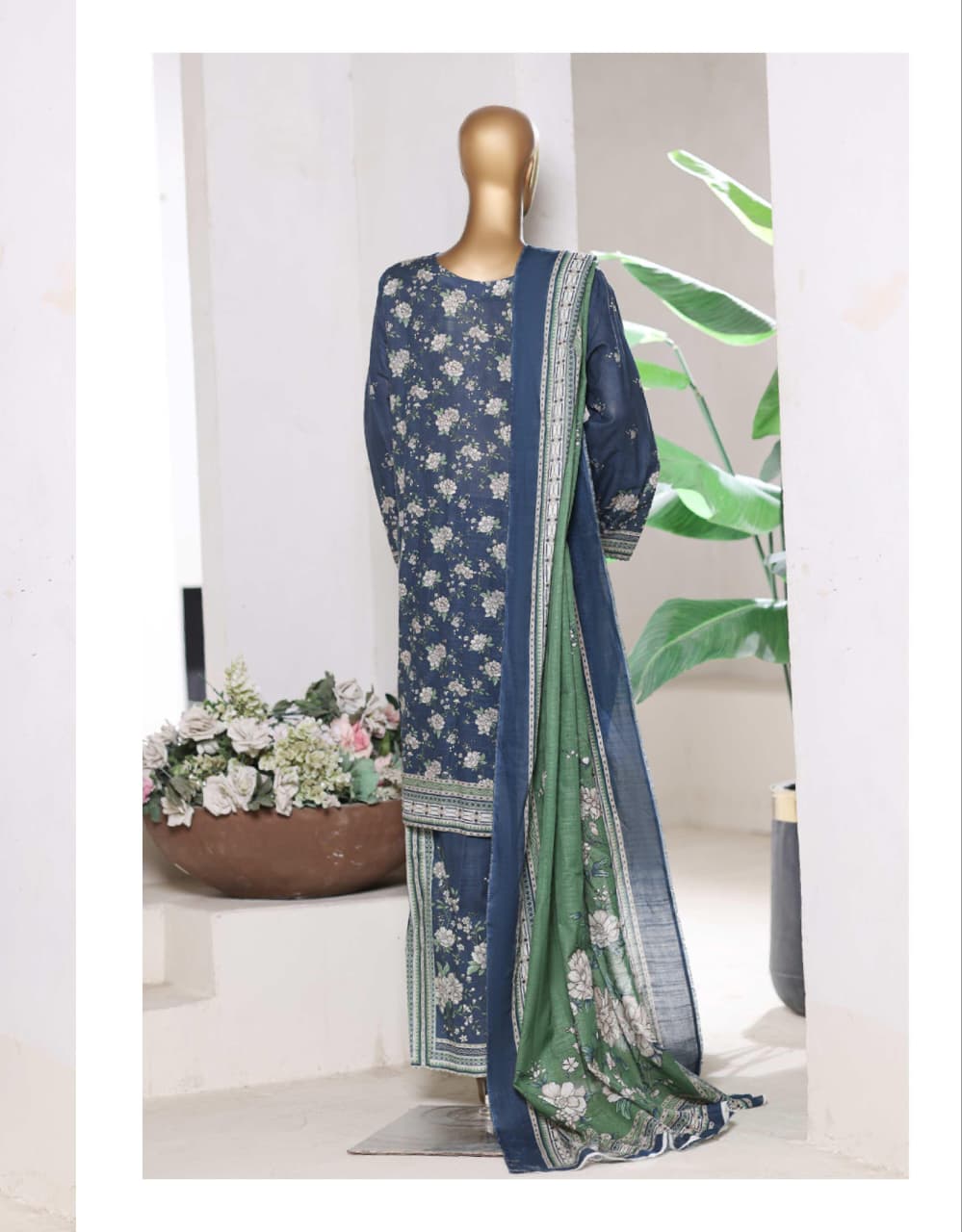 BIN SAEED | Stitch 3 Pc Printed Khaddar With [Flapper Trouser]