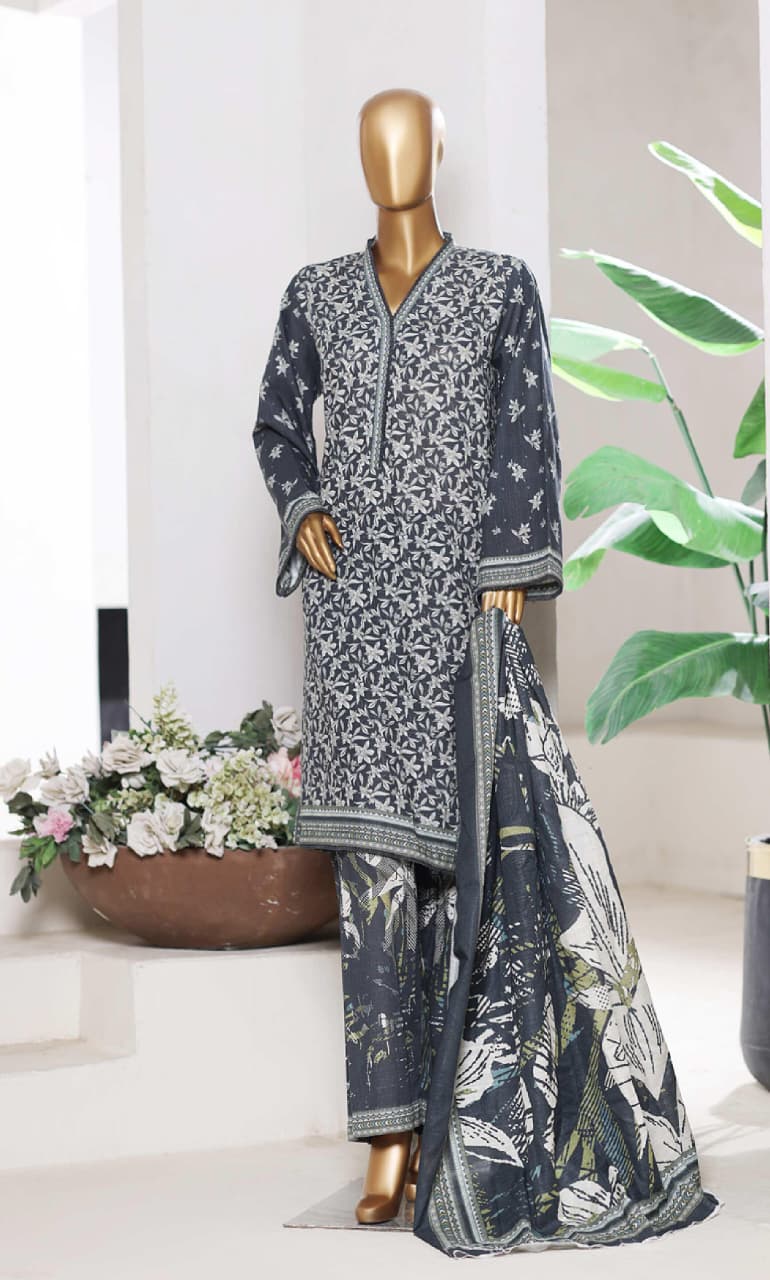 BIN SAEED | Stitch 3 Pc Printed Khaddar With [Flapper Trouser]