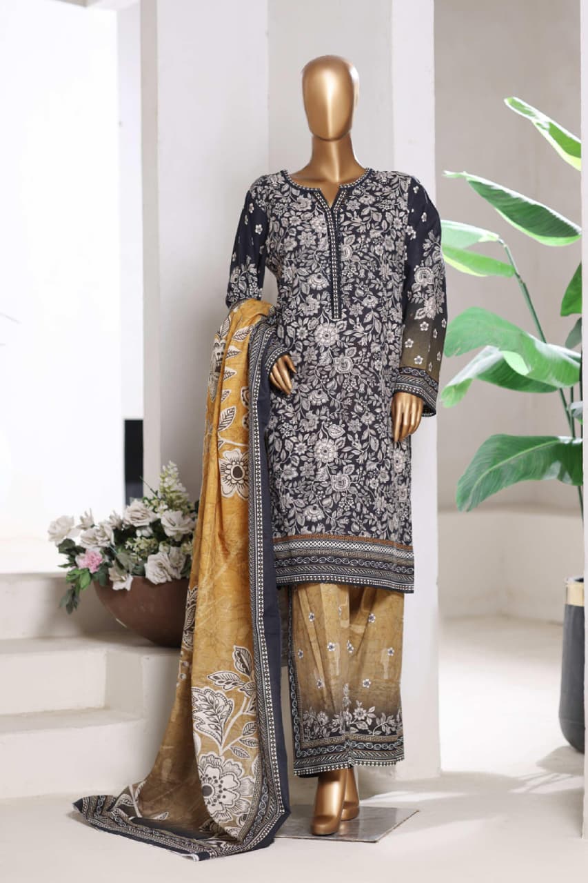 BIN SAEED | Stitch 3 Pc Printed Khaddar With [Flapper Trouser]