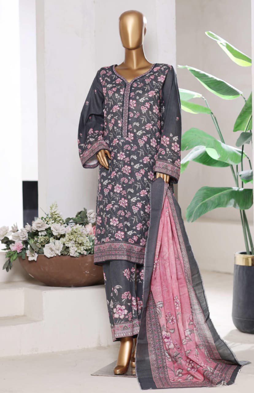 BIN SAEED | Stitch 3 Pc Printed Khaddar With [Flapper Trouser]
