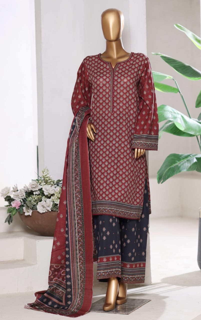 BIN SAEED | Stitch 3 Pc Printed Khaddar With [Flapper Trouser]