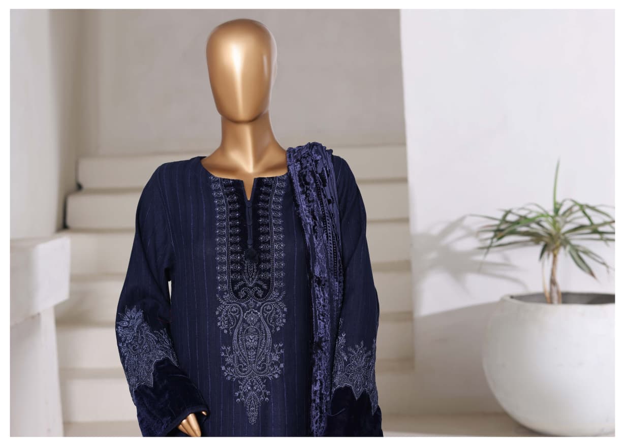 Sadabahar | Luxury Embroidered Dhanak Stitched 3 Pc with Palachi Shawl