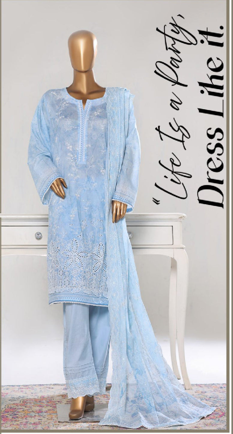 Bin Saeed | Stitch 3 PC White & White Embroidered Lawn Collection