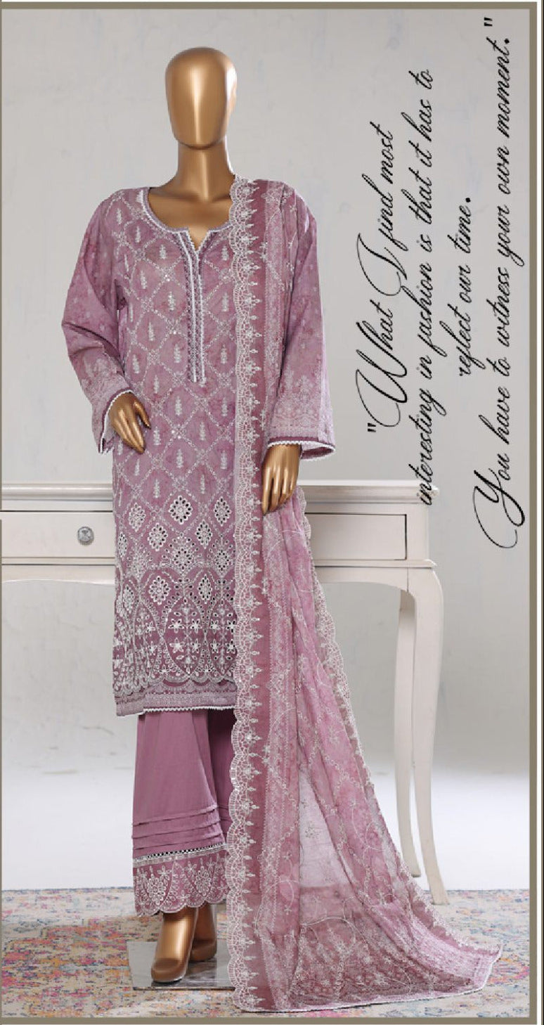 Bin Saeed | Stitch 3 PC White & White Embroidered Lawn Collection