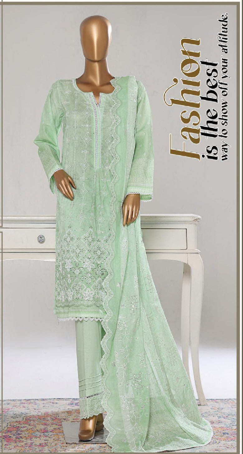 Bin Saeed | Stitch 3 PC White & White Embroidered Lawn Collection