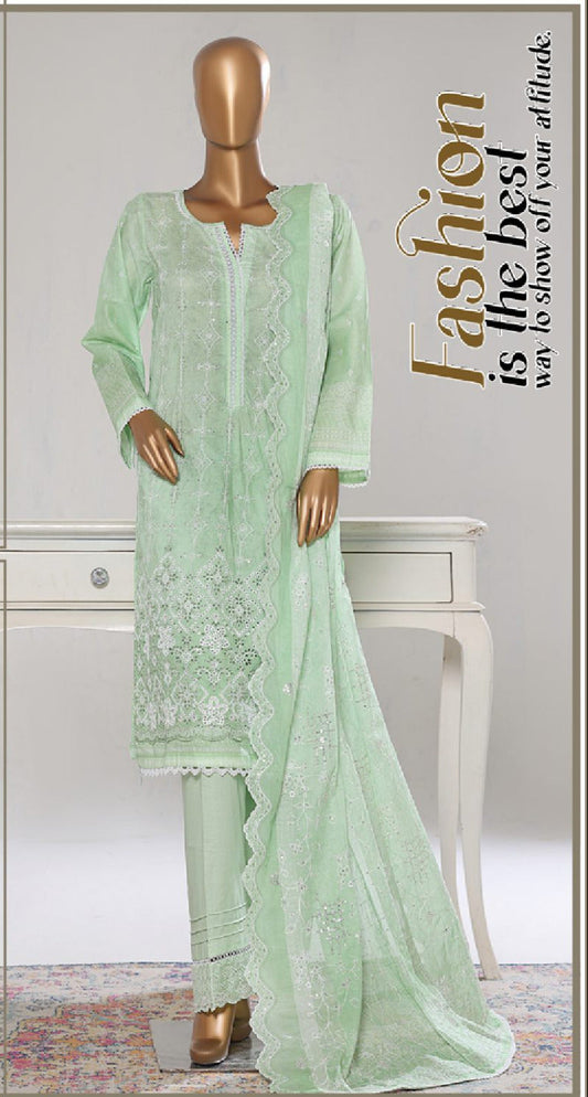 Bin Saeed | Stitch 3 PC White & White Embroidered Lawn Collection