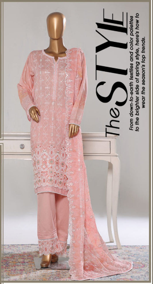 Bin Saeed | Stitch 3 PC White & White Embroidered Lawn Collection