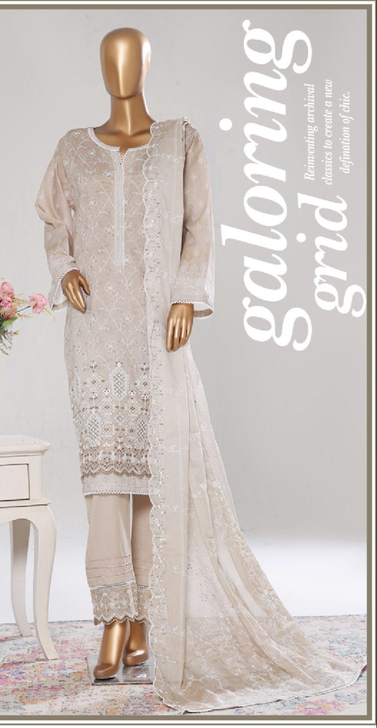 Bin Saeed | Stitch 3 PC White & White Embroidered Lawn Collection