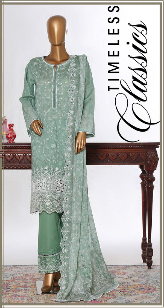 Bin Saeed | Stitch 3 PC White & White Embroidered Lawn Collection
