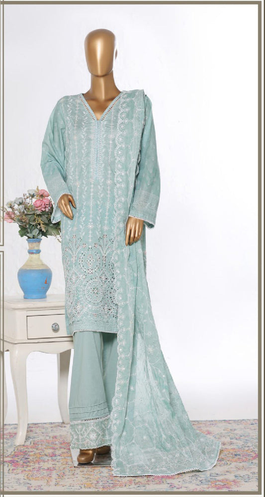 Bin Saeed | Stitch 3 PC White & White Embroidered Lawn Collection